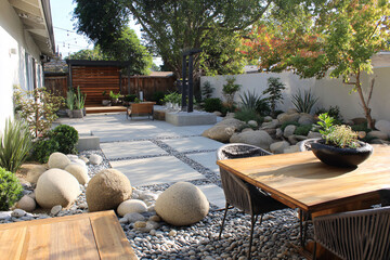 Modern and natural backyard decoration. Ai generate.