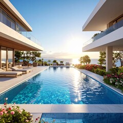 Fototapeta premium Luxury Modern Architecture Villa with Cantilevered Design and Expansive Pool 