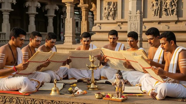 Varaha Jayanti  Hartalika Teej  Ganesh Chaturthi  Samvatsari  and Balarama Jayanti Hindu Priests Reciting Holy Scriptures at Temple