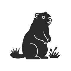 Silhouette of a groundhog standing amidst grass in minimalist style