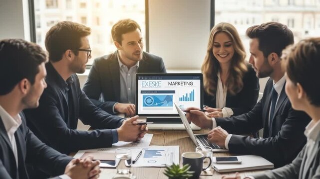 Successful Business Team Meeting: Marketing Strategy Presentation & Analysis