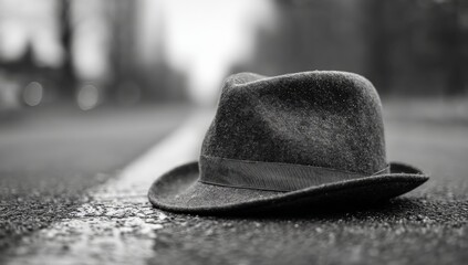 A forgotten fedora on a street