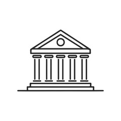 Black and white line drawing of classical bank building with columns
