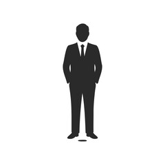 Silhouette of young caucasian adult male in suit on white background