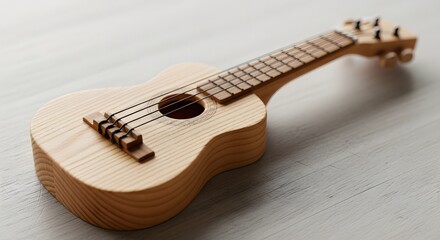 Fototapeta premium Wooden Ukulele on Table, Hobbies, Natural Light, Close-Up View, Music Inspiration