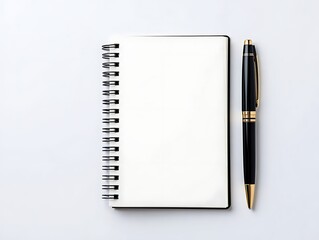 Blank spiral notebook with pen on clean white background