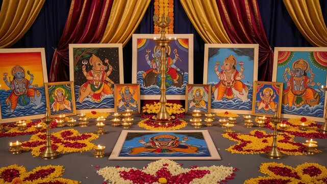 Varaha Jayanti  Hartalika Teej  Ganesh Chaturthi  Samvatsari Balarama Jayanti A Vibrant Display of Hindu Deities and Festive Decorations