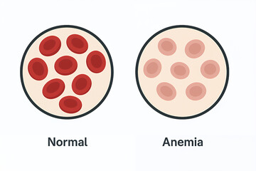 Normal vs anemia comparison illustration, anemia concept image, medical concept image 