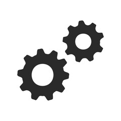 Interlocking black gear icons on white background illustrating mechanics and technology