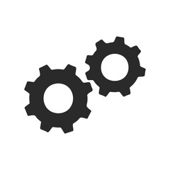 Black gear icons interlocking symmetrically on white background
