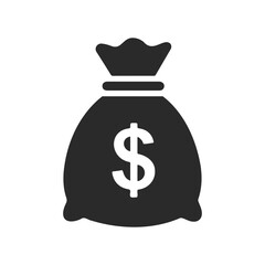 Monochrome money bag icon with dollar sign on white background