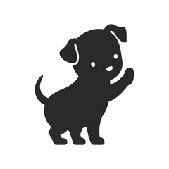 Fototapeta premium Black silhouette of a playful puppy on white background