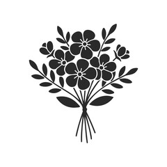 Silhouette of a floral bouquet with leaves and stems on white background