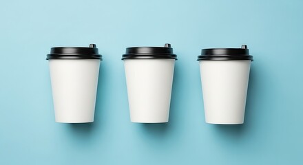 Three coffee cups lined up, perfect for a coffee break advertisement or cafe menu design element