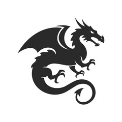 Fototapeta premium Black silhouette of a majestic dragon with wings and tail in motion