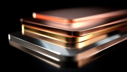 Close-up of metallic rectangular plates stacked
