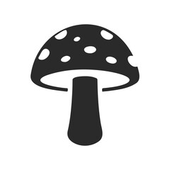 Monochrome icon of a spotted mushroom on white background