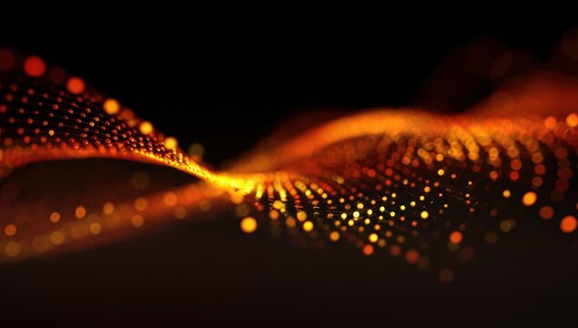 Abstract glowing orange particle flow - Powered by Adobe