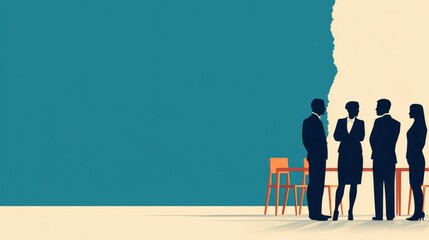 Business meeting silhouettes discussing strategies in a modern office with a minimalist background