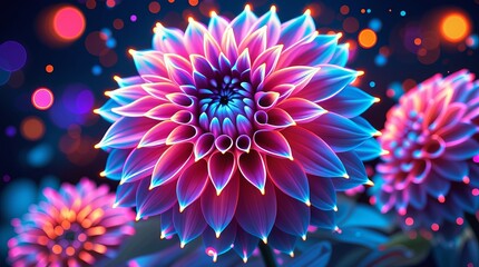 Neon dahlia flowers vibrant bloom