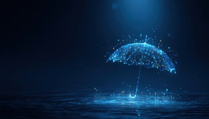 Abstract umbrella on dark water.  Digital, modern