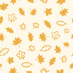 Seamless autumn leaf pattern on cream background, minimal seasonal fall design for wallpaper, packaging, wrapping, and thanksgiving decoration.