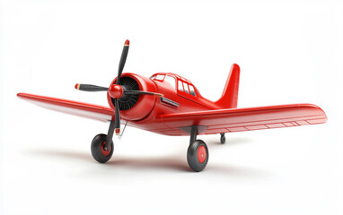 Bright Red Toy Aircraft with Natural Realism. Isolated on white background.