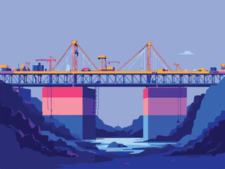 Large Bridge Construction with Cranes