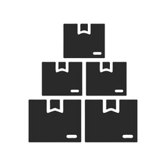Black shipping boxes icon in pyramid stack on white background