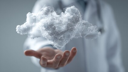 A doctor's hand holds a digital cloud