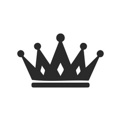 Simple black silhouette of a crown with jewel accents on white