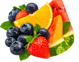 Blueberries with Mixed Summer Fruits, Colorful Arrangement, Isolated