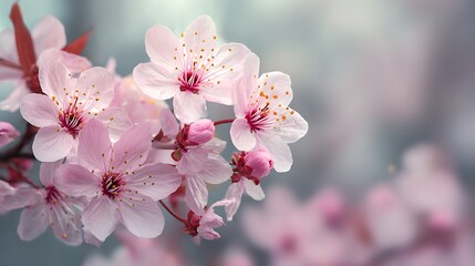 Obraz premium Stunning pink cherry blossom branch with soft blurred background