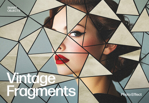 Vintage Collage Portrait Photo Effect Template with Geometric Paper Triangles Mosaic