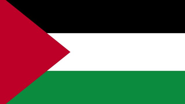 Palestinian flag, national symbol with black, white, and green horizontal stripes and a red triangle animation video