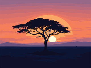 African Savannah Landscape Vector Illustration