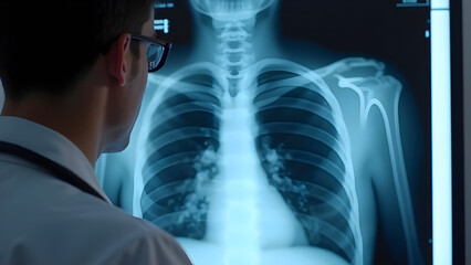 Doctor reviewing chest radiograph for signs of respiratory illness