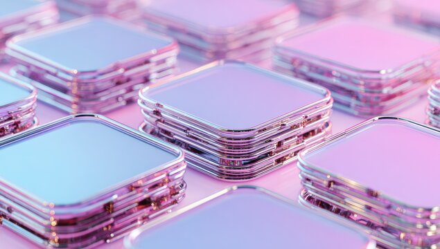 Abstract geometric shapes, stacked squares in pastel pink and blue