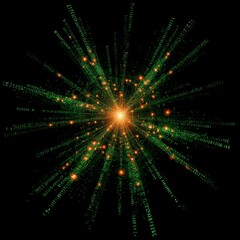 Digital Burst Green Code Expanding from Central Point