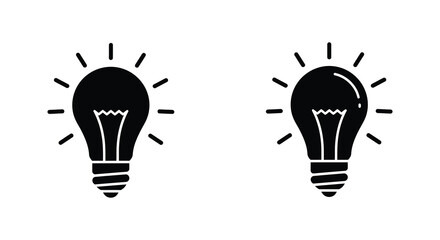 Black and white illustration of two glowing light bulbs on a plain background