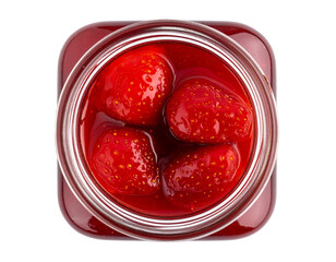 Glass Jar Filled with Strawberry Jam, Top View, Isolated