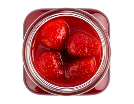Glass Jar Filled with Strawberry Jam, Top View, Isolated