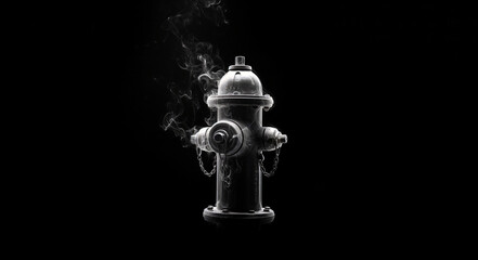 Fire hydrant emitting steam on black background  
