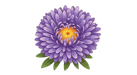 Close up of a single purple aster flower with yellow center.
