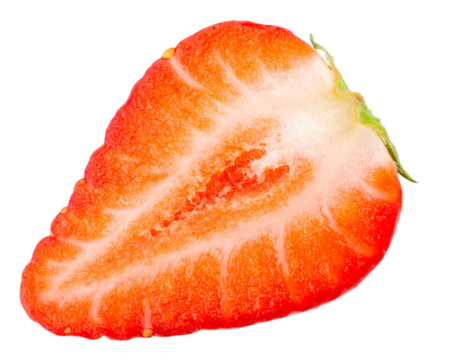 Strawberry Slice Showing Inner Flesh, Top-Down View, Isolated