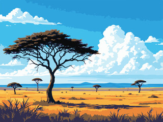 African Savannah Landscape Vector Illustration © StockStudio