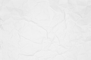 White crumpled paper texture background. A blank, wrinkled, and creased page surface for abstract wallpaper or design mockups.