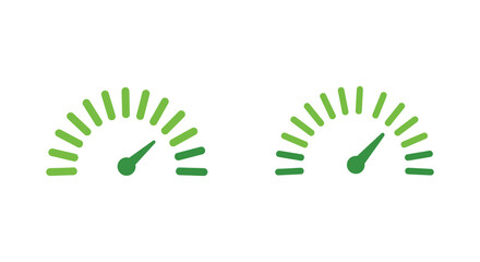 Green speedometer gauges with rising needles on white background