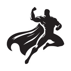 superhero pose vector silhouette clip art logo design illustration. superhero city sports icon collections.
