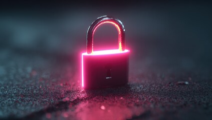 Fototapeta premium Glowing padlock on dark surface
